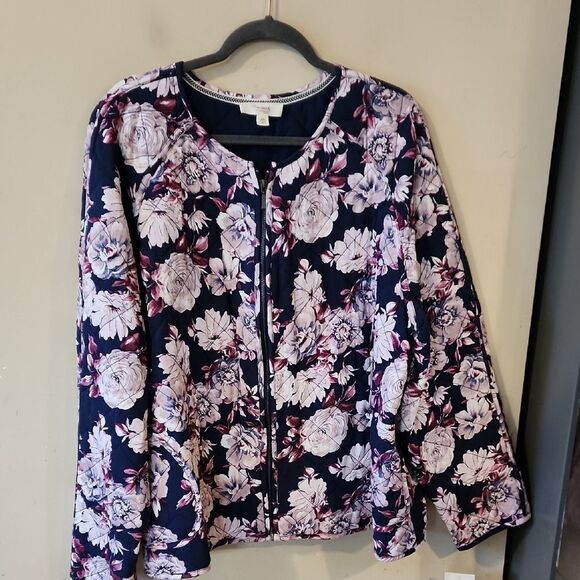 Nurture by Lamaze Jackets & Blazers - Navy Floral Bomber Jacket with Long Sleeves and Lightweight Fabric by Nurture 3X